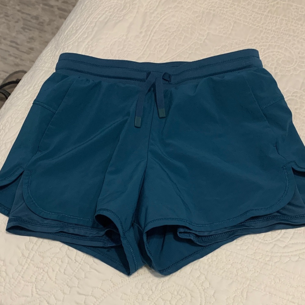 All in Motion Girls Teal Athletic Double Shorts Elastic Waist Size Girls - 10/12